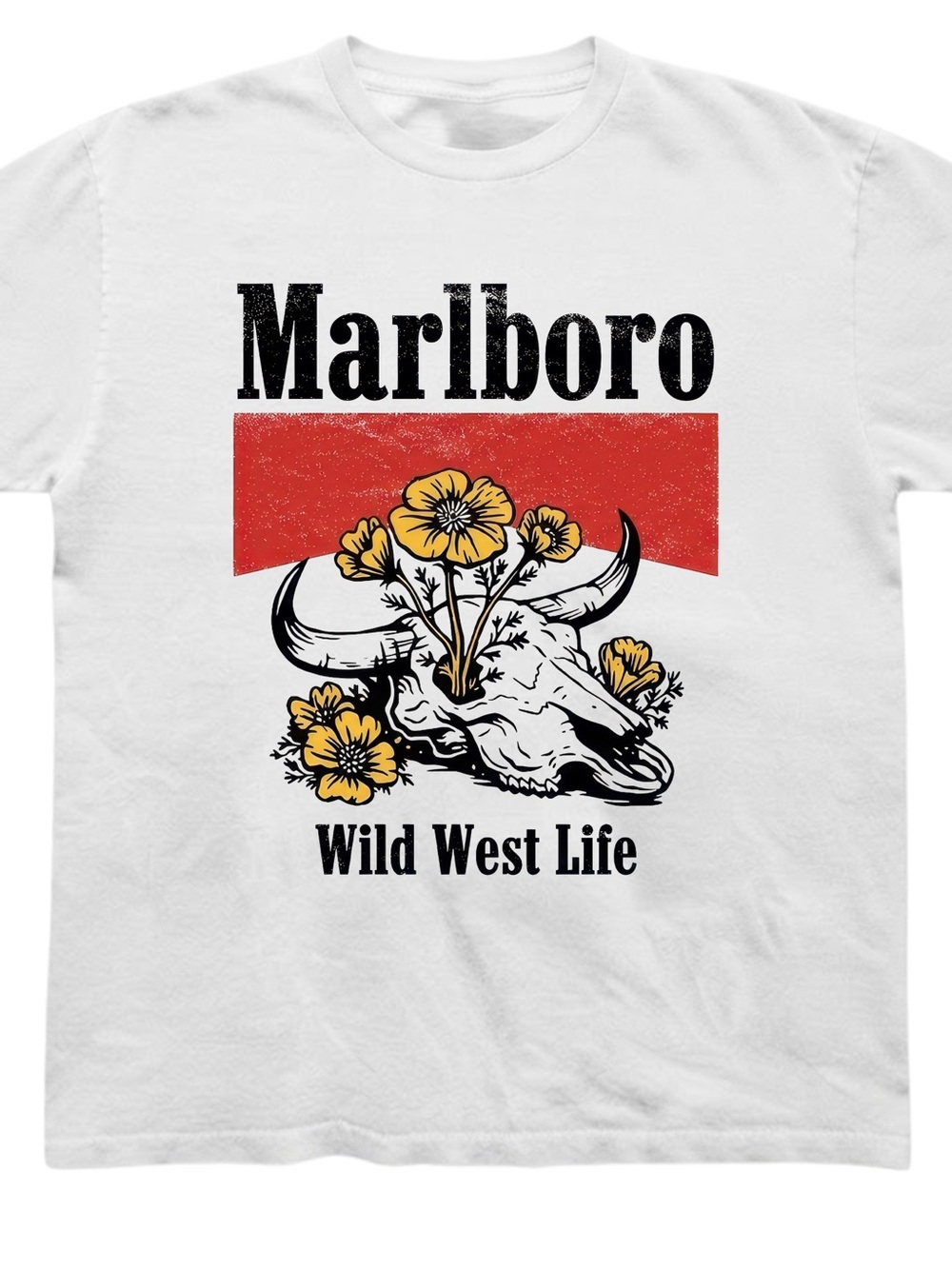 Wild West Life Skull Flower Graphic Gildan T-Shirt Cotton Tee